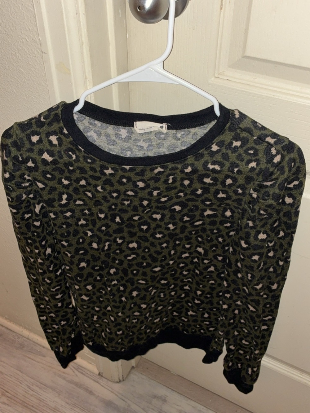 Olive Green Leopard Print Crewneck Sweater